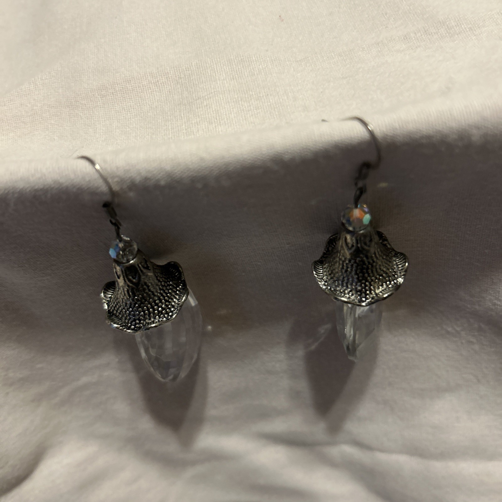 Vintage Opaline Glass Dangle Earrings Silver Tone