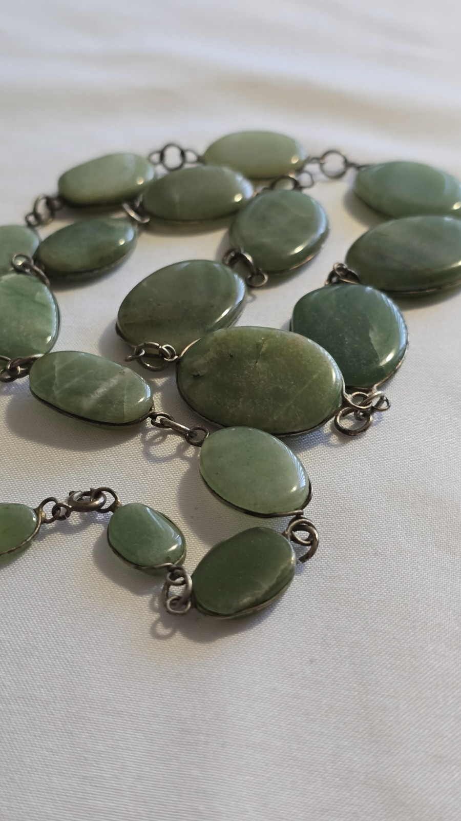 Vtg. 22″ Necklace & 8″ Bracelet Art Deco Light Green Aventurine?/Jade? Rare Find