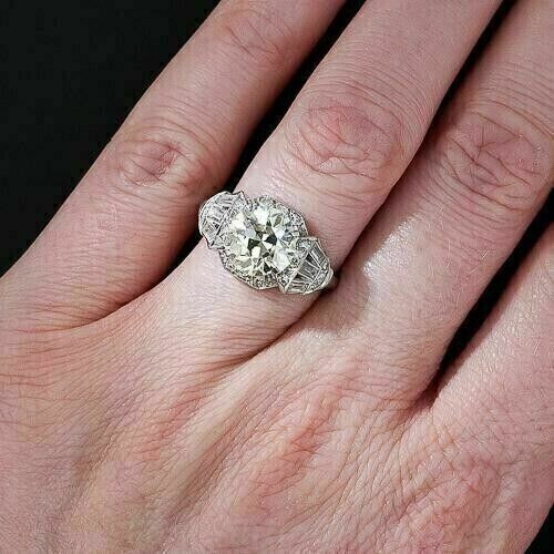 Vintage Art Deco Style Round Cut Lab Created Diamond Engagement 925 Silver Ring