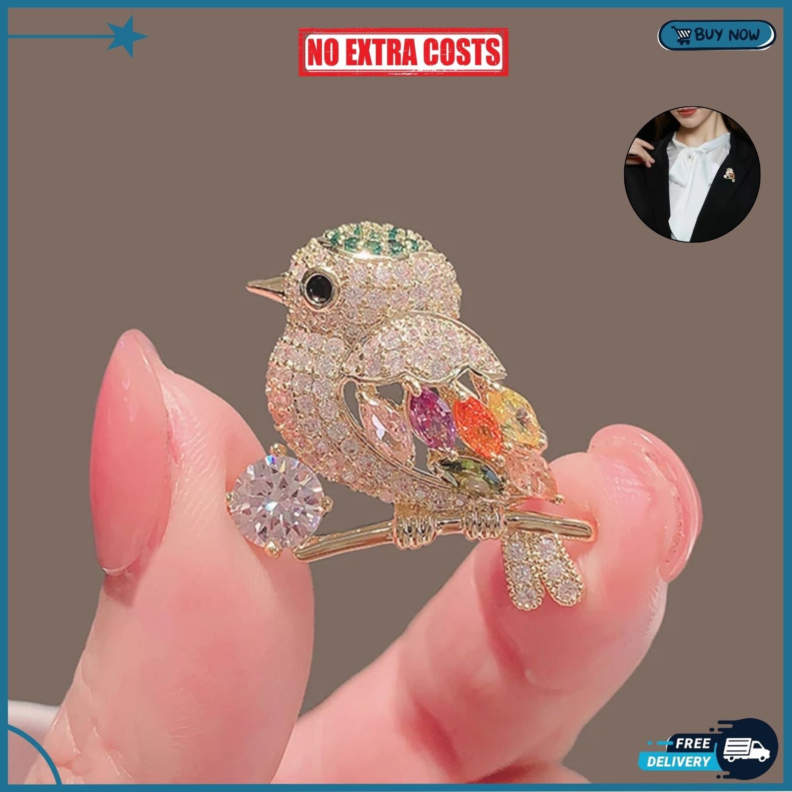 Sparkling Magpie Bird Brooch Pin-Rhinestone Crystal Jewelry for Women Dress/Coat