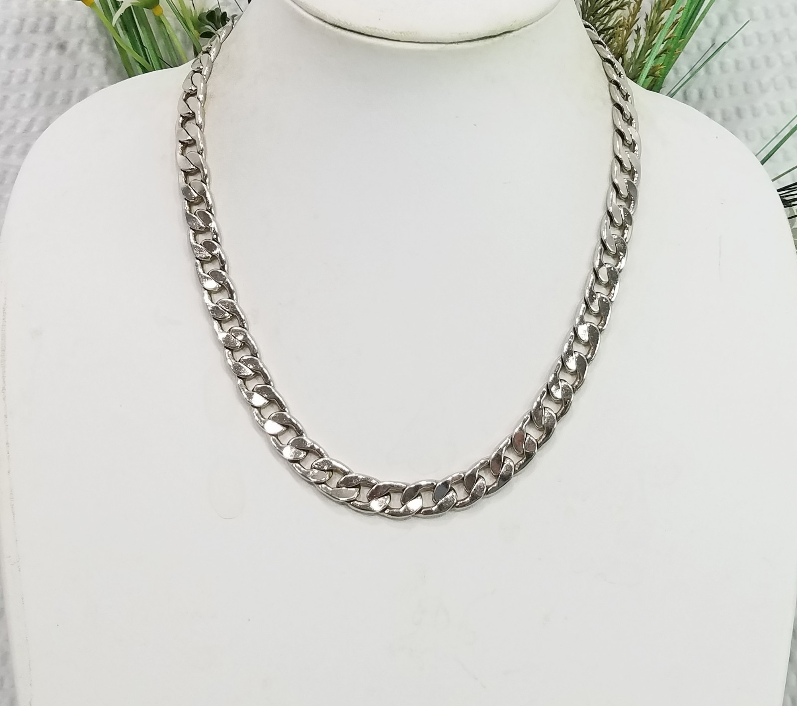 Vintage Polished Stainless Steel Unisex 10 mm Miami Cuban Chain Link Necklace