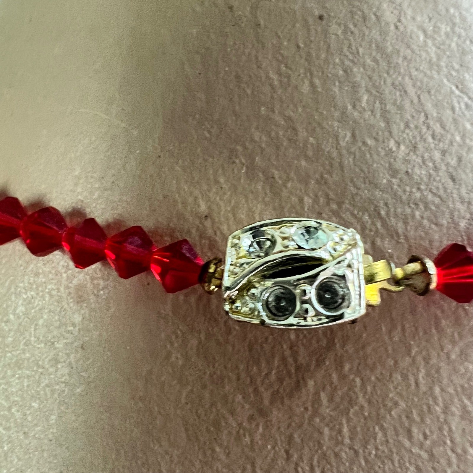 Vintage Red Faceted Glass Crystal Bead Strand Necklace 23″ Cottagecore