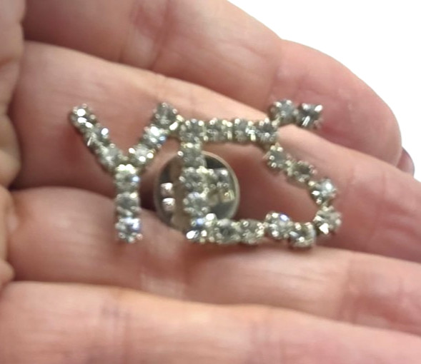 Clear Prong Set Rhinestone Silver Tone Metal YES Lapel Pin Brooch Vintage