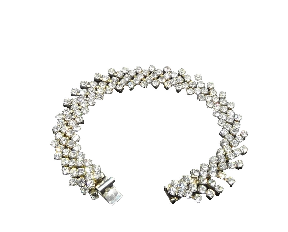 Vintage Prong Set Rhinestones Bracelet Featuring Rhinestone Drop Dangle
