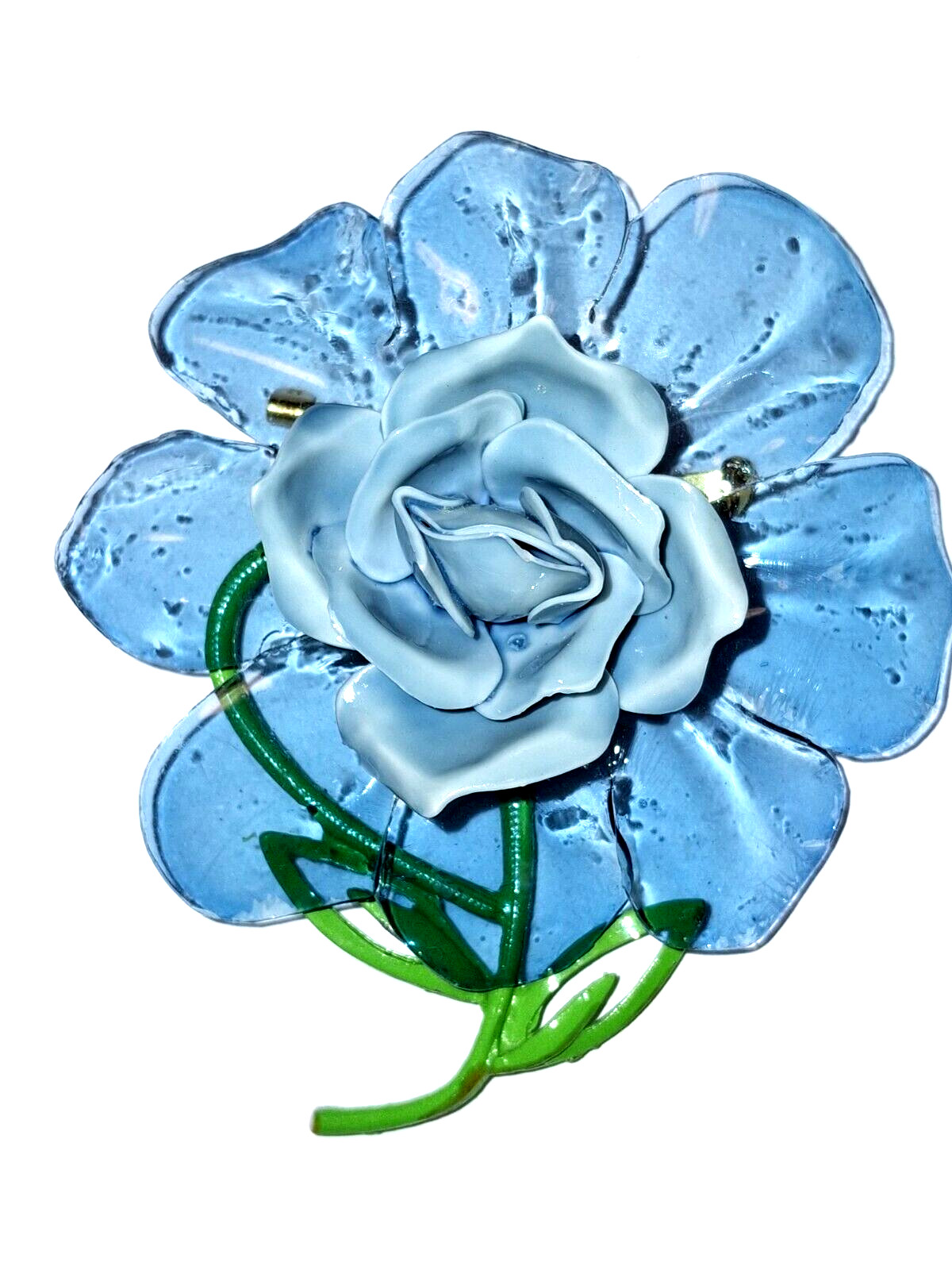 Antique Cellulose Acetate Plastic Blue Flower Pin Brooch RARE