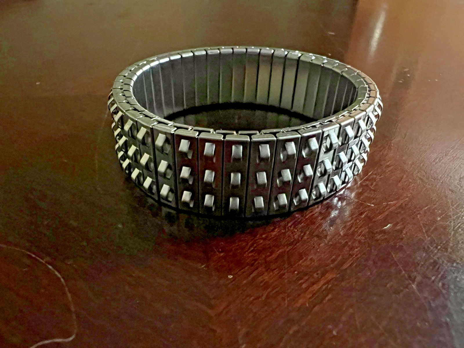 Gunmetal Studded Stretch Bracelet Wide Cuff Bangle Punk Gothic Rocker Jewelry