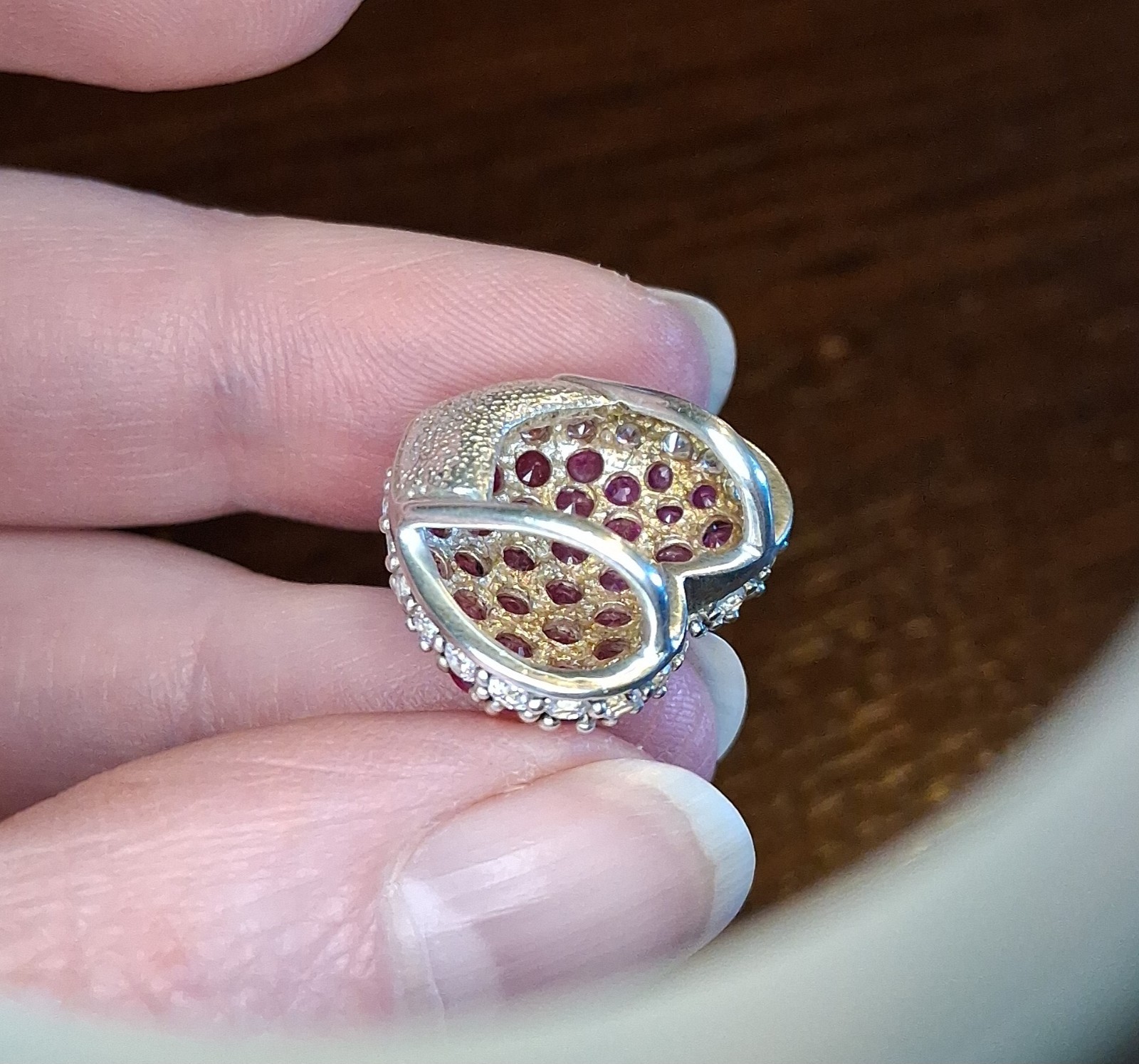 Vintage 1990s Sterling Pave Ruby Heart Slide Pendant Avon See Pics/Description