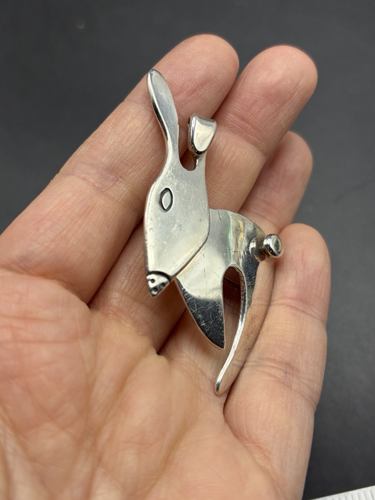 Vintage Mexico Bunny Rabbit Pendant Brooch Sterling Silver 925 Taxco Animal 14g