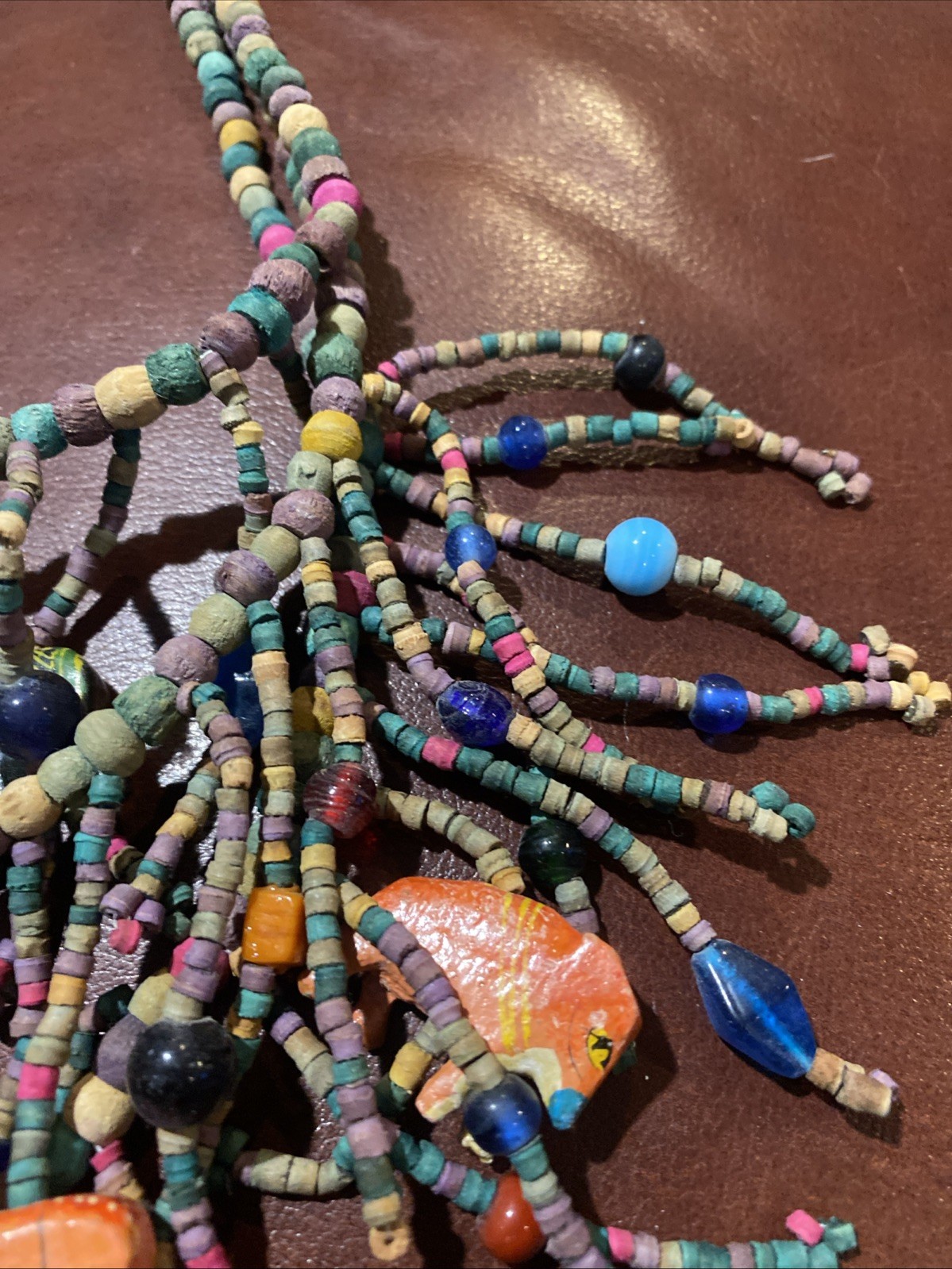 BOHO African Multi Strand Statement Necklace Wooden Carved Animals Fringe Beads