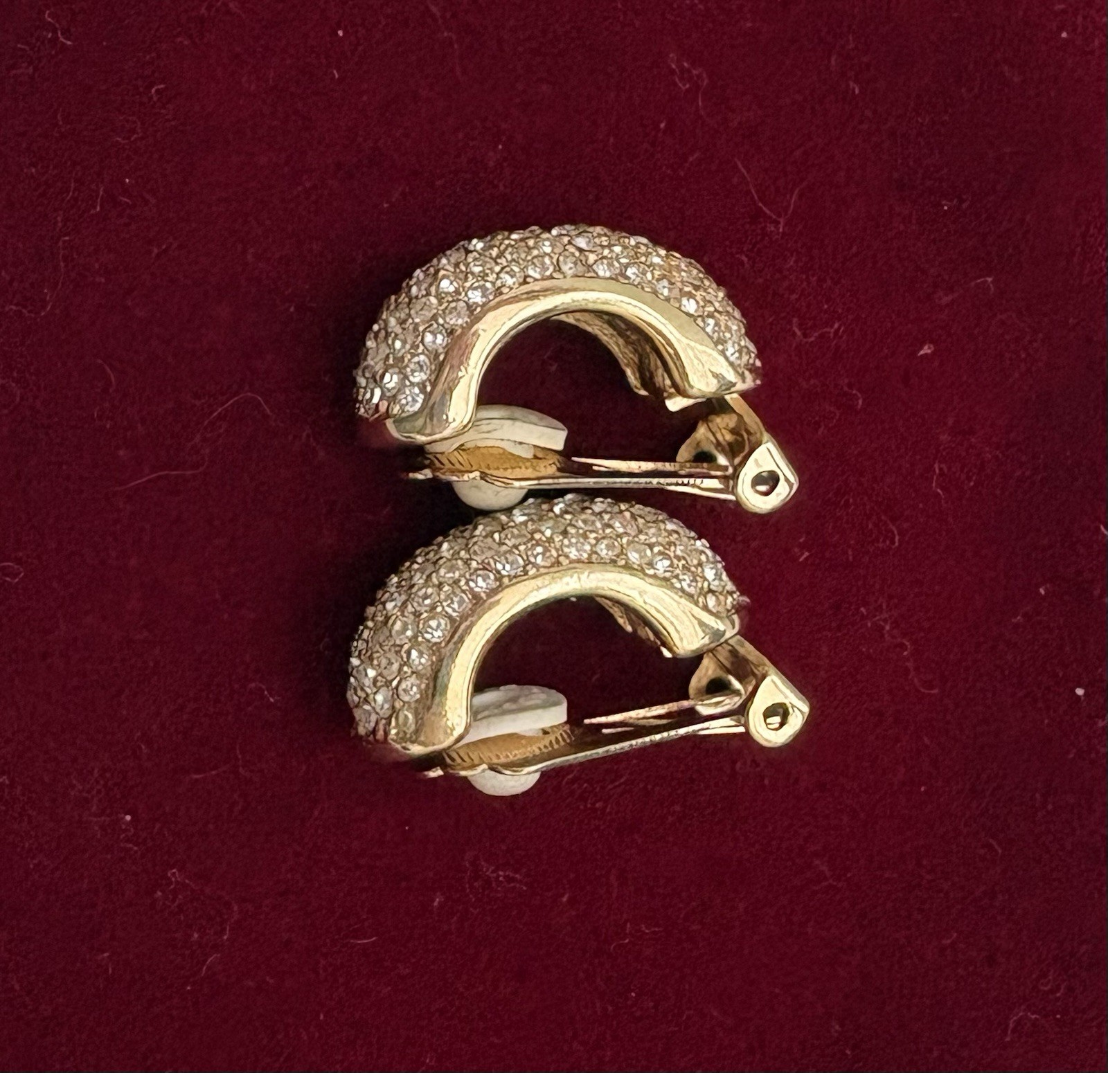 Vintage Christian Dior Clip on Earrings Pave Crystal Half Hoop
