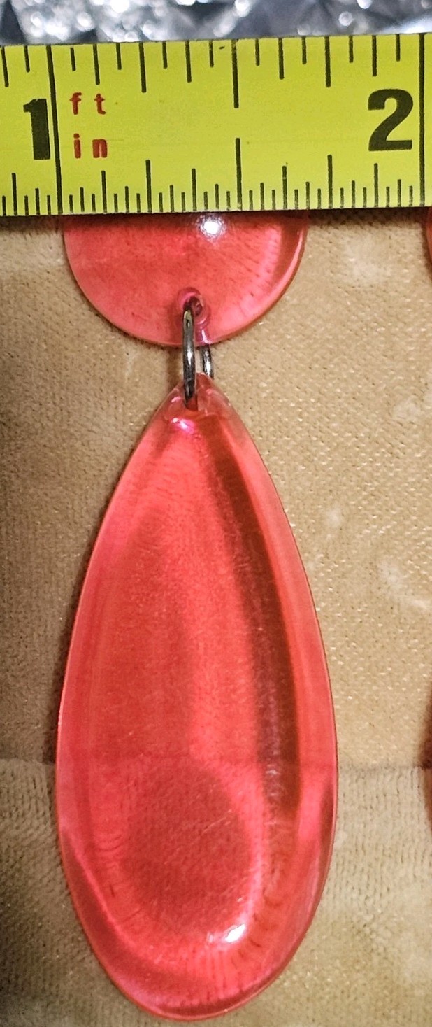 Electric Pink Acrylic Lucite Tier Drop Dangle Stud Earrings 2 1/2″ Long