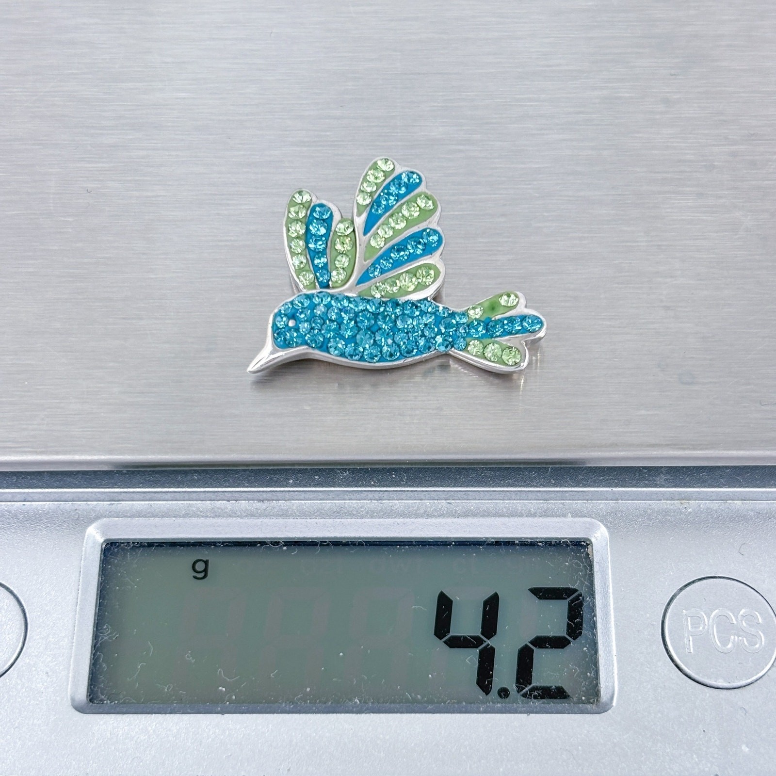 Blue Green Crystal Bird Pendant | Vintage Sterling Silver 925