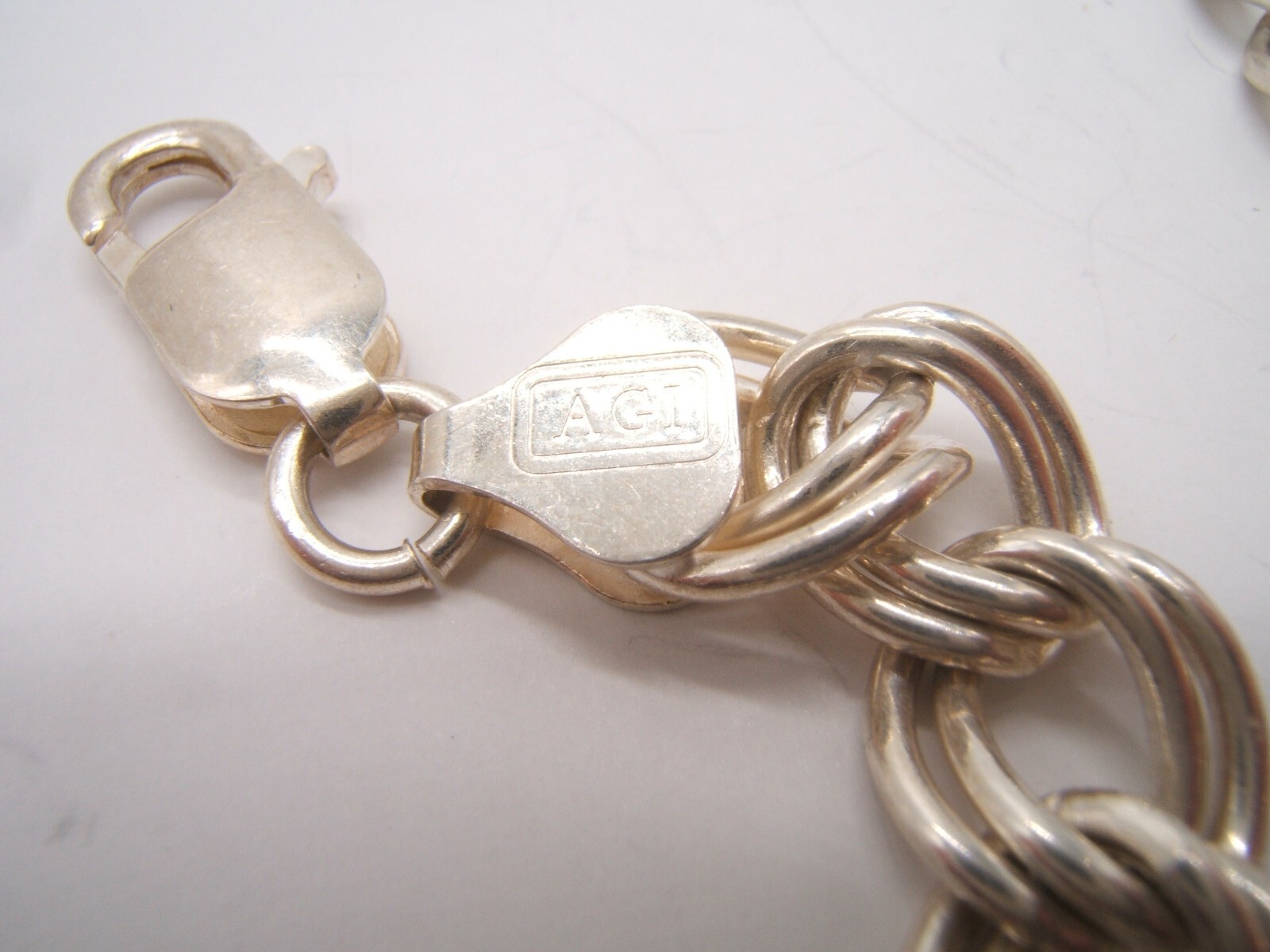 STERLING SILVER DOUBLE LINK CHARM BRACELET ITALY SIGNED AGI 7”