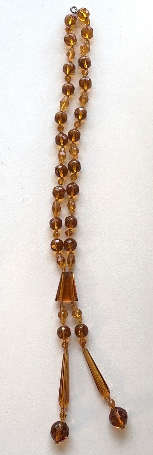 Art Deco Czech glass necklace faceted beads glass amber colored Hand knotted 24”