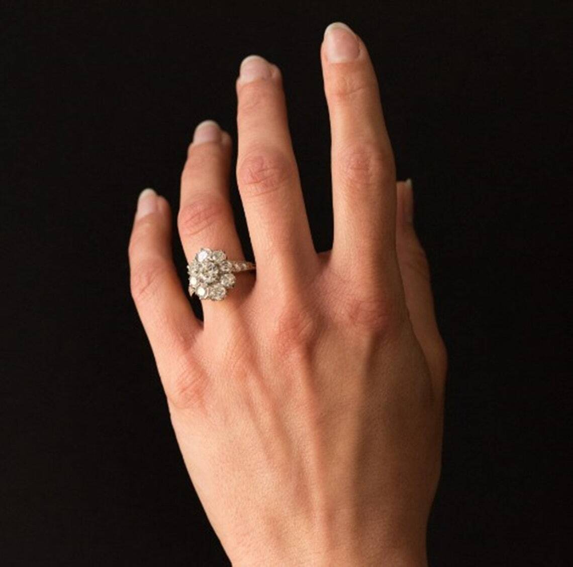 2.09Ct Round Cut Moissanite Cluster Set Halo Floral Look Ring in Solid 14KT Gold