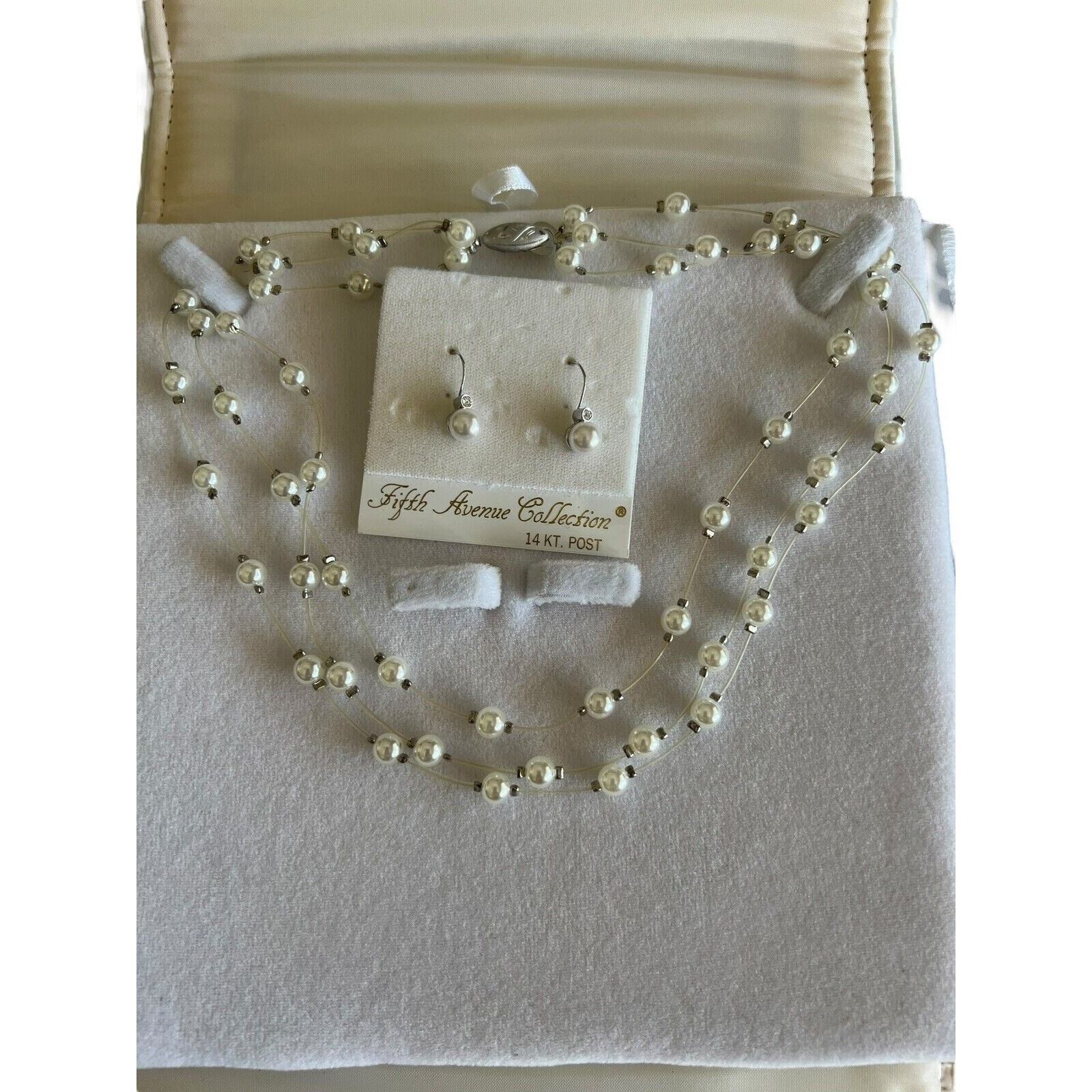 2 PC FIFTH AVENUE Collection JEWELRY 3 Strand Costume PEARL Hand Made G Silver