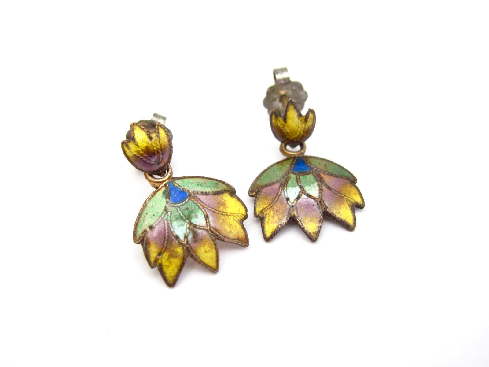 Vintage Earrings Enamel Flowers Silver Gold Guilded Dainty Birthday Anniversary