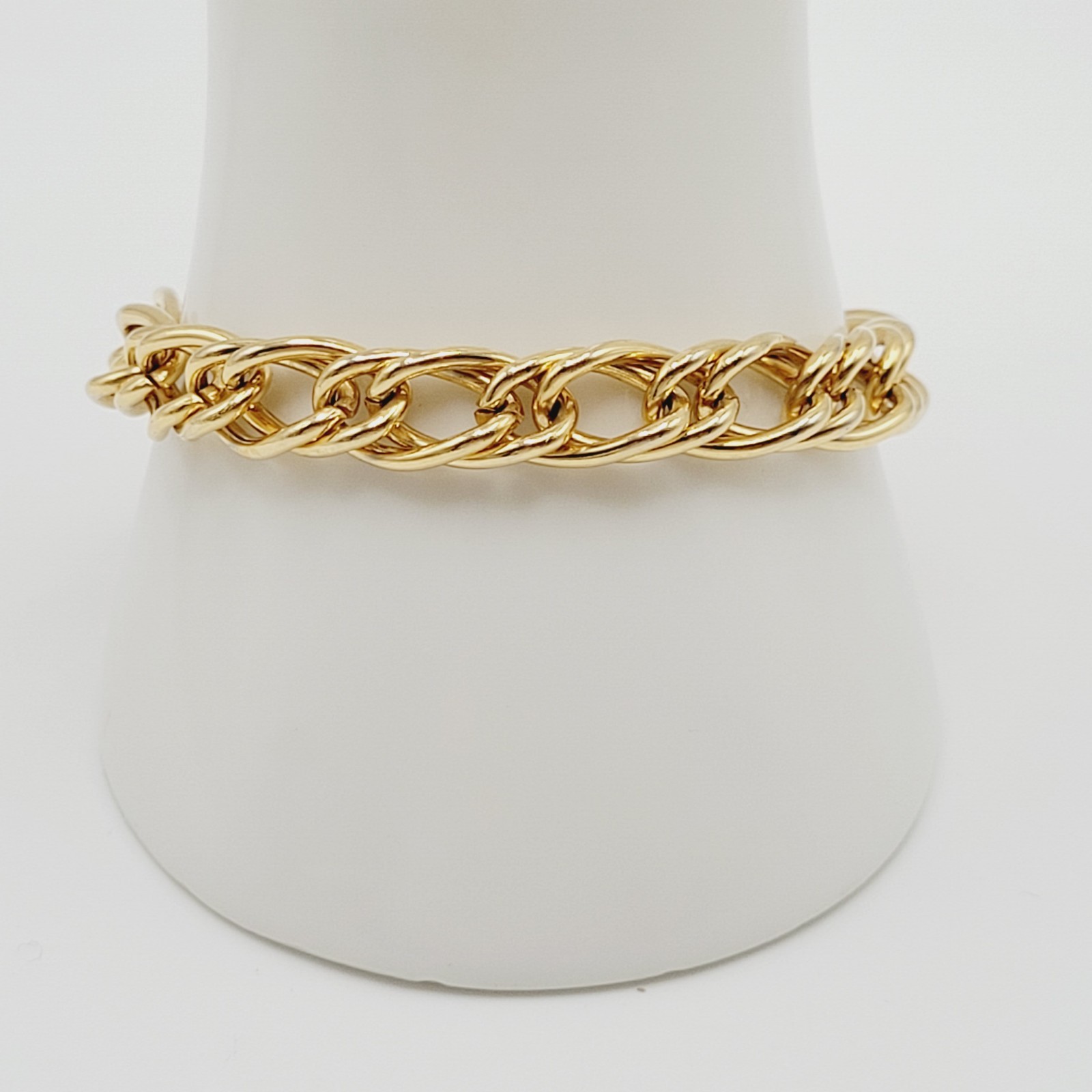 Fancy Oval Link Fancy Curb Shiny Gold Tone Vintage Chain Bracelet 7.25 Inch