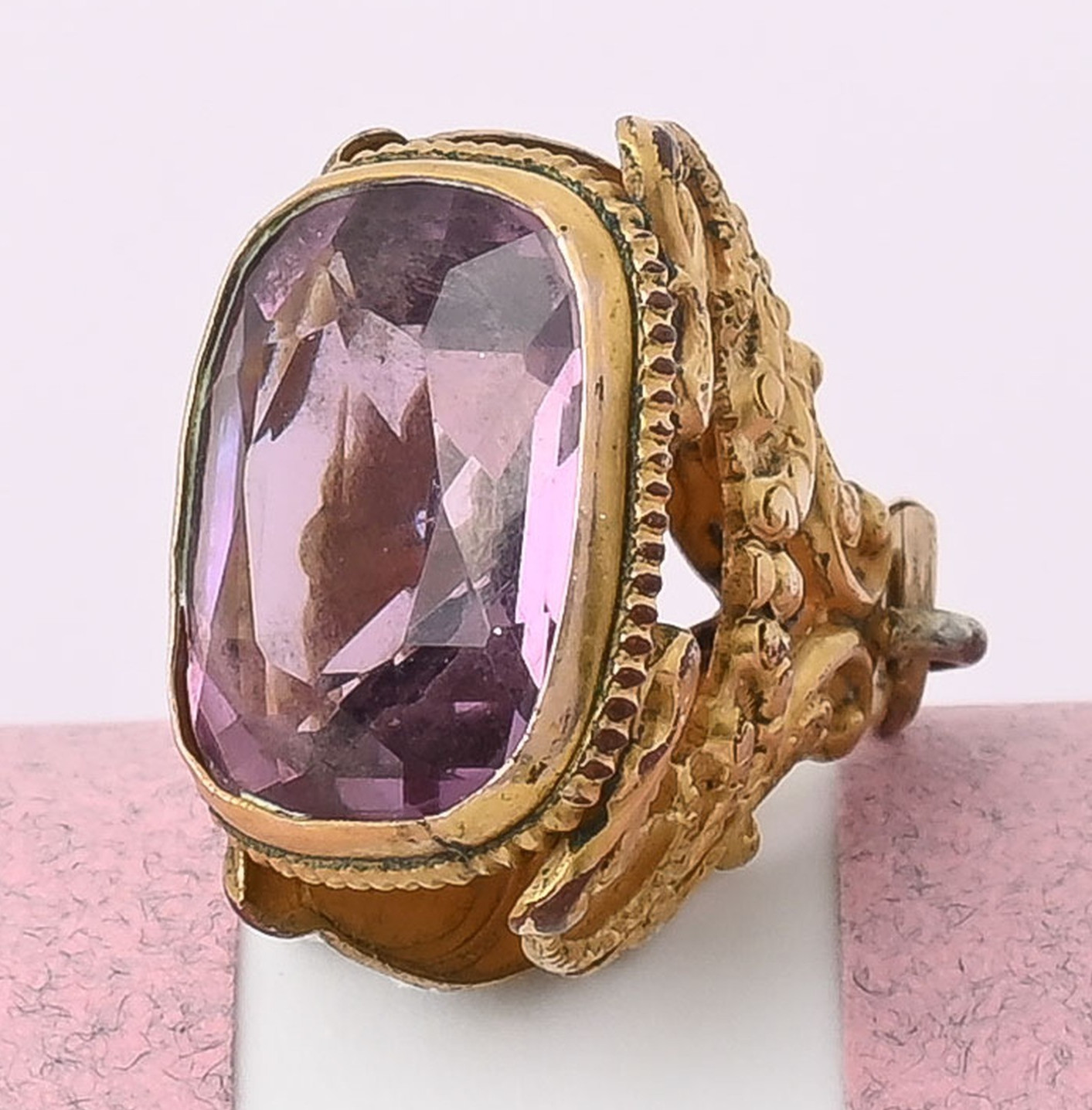 Antique Victorian Gold Plate Rock Crystal Fob Charm Pendant
