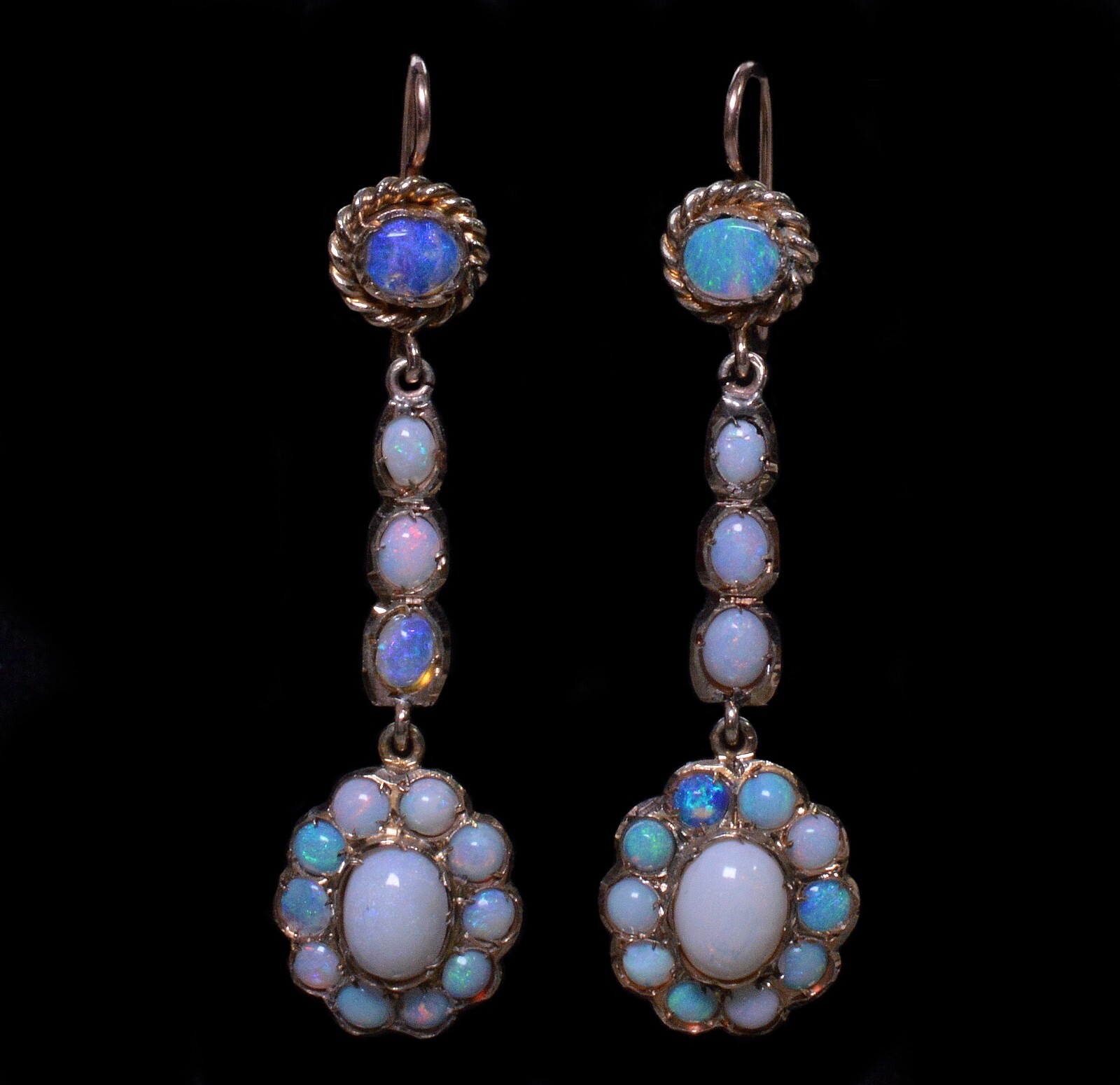 ANTIQUE VICTORIAN 9K GOLD OPAL EARRINGS RING SET C.1890