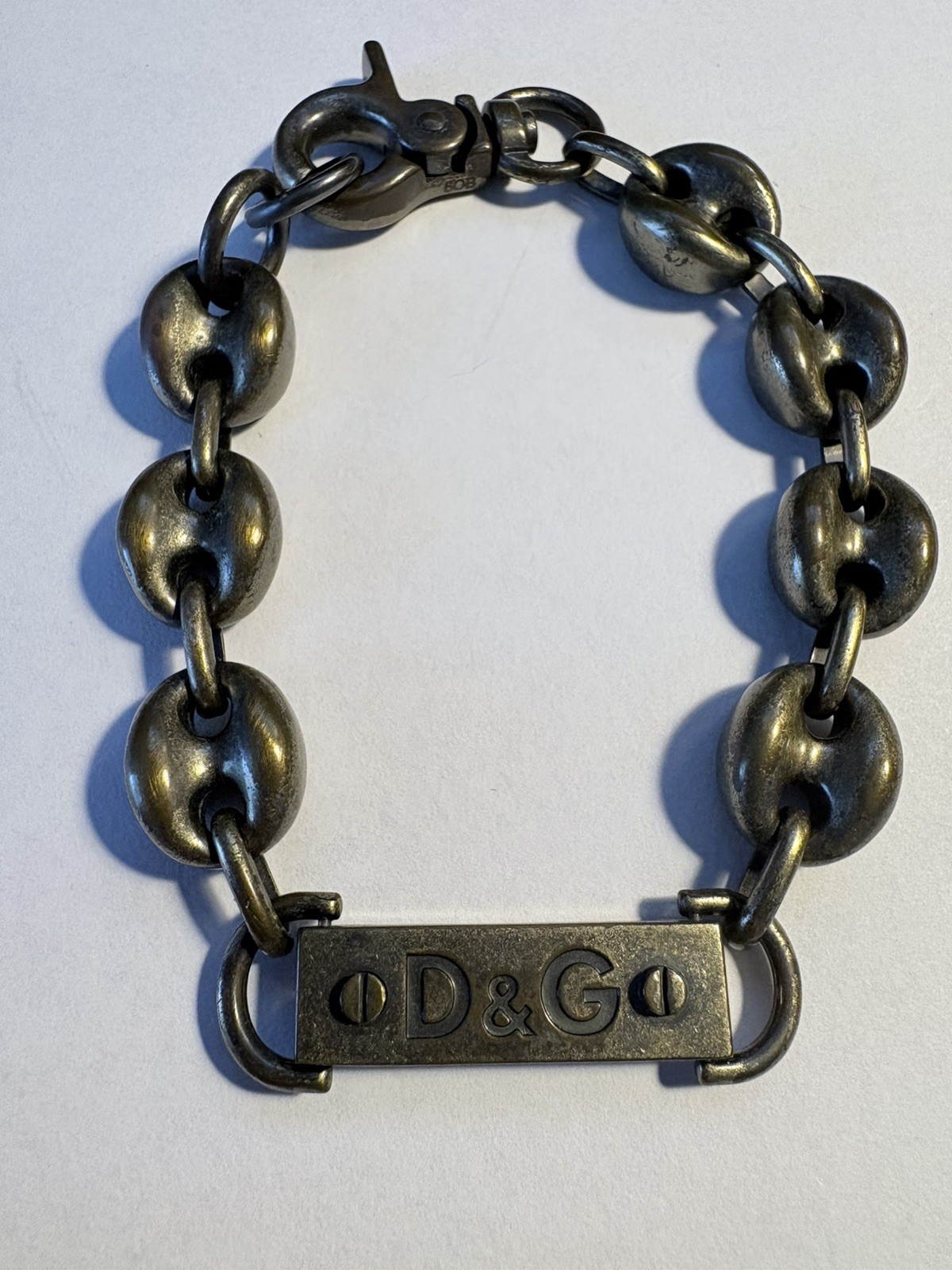 Vintage Early 2000s D&G Logo Link bracelet Bronze Toned Metal 8-1/2” Long