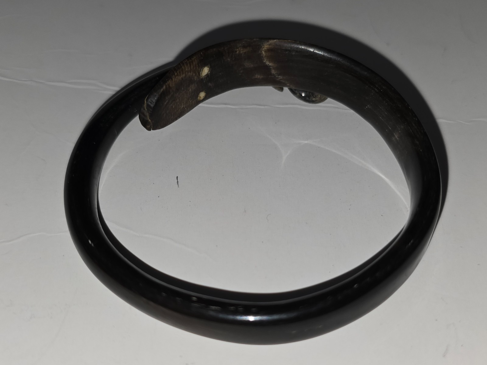 Antique Victorian Hand Carved Black Darn Buffalo Horn Snake Wrap Bangle Bracelet