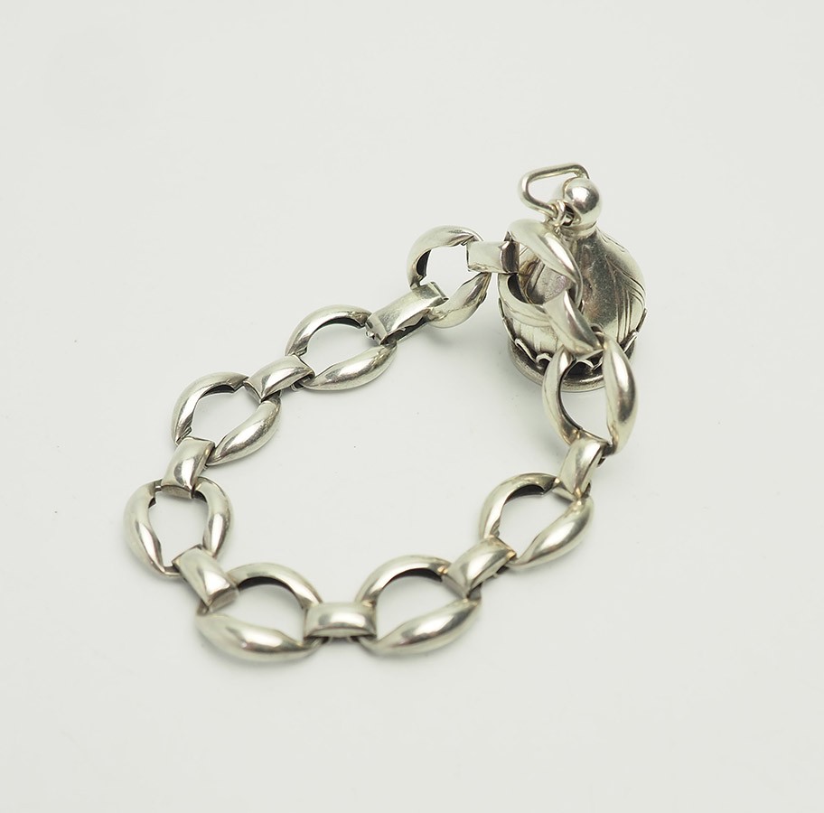 Danecraft vintage sterling silver modern link bracelet with jug charm