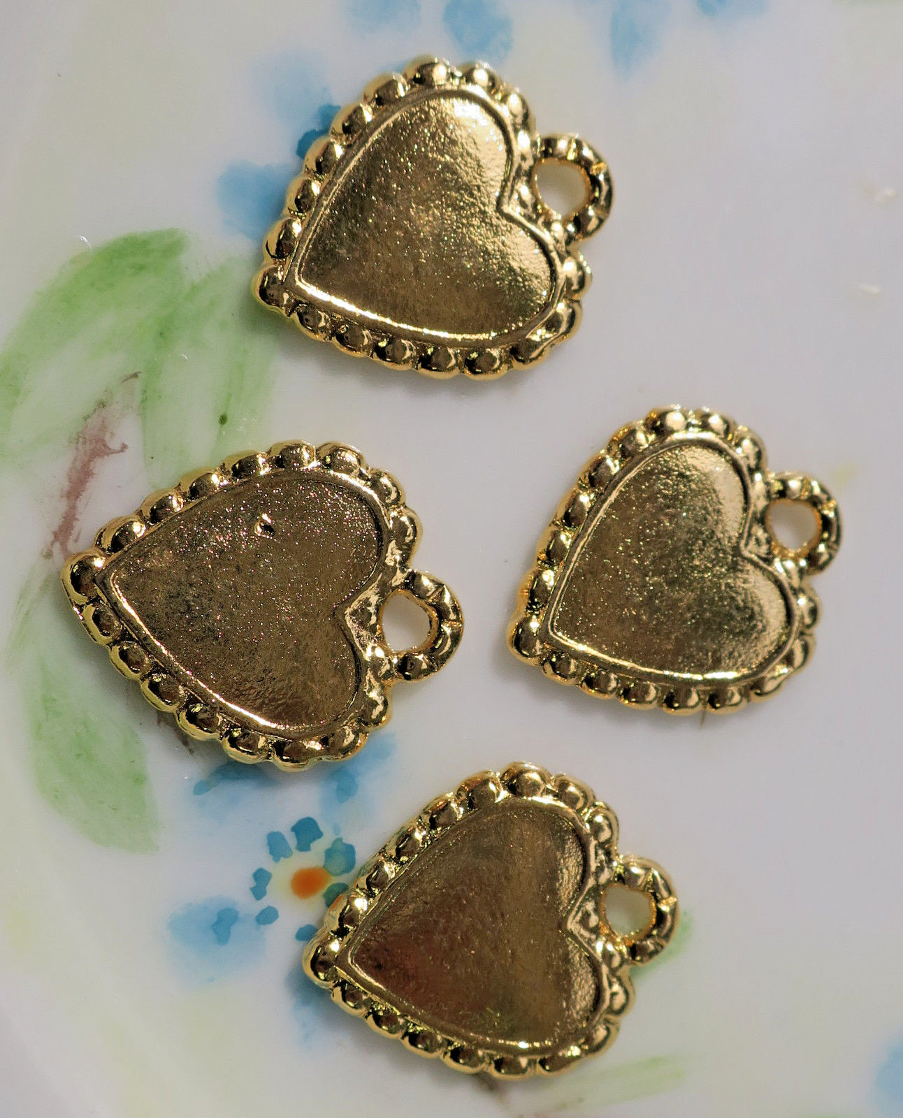 Vintage Heart Settings Brass Gold Plated Connectors Charms NOS 17x14mm #1121 R
