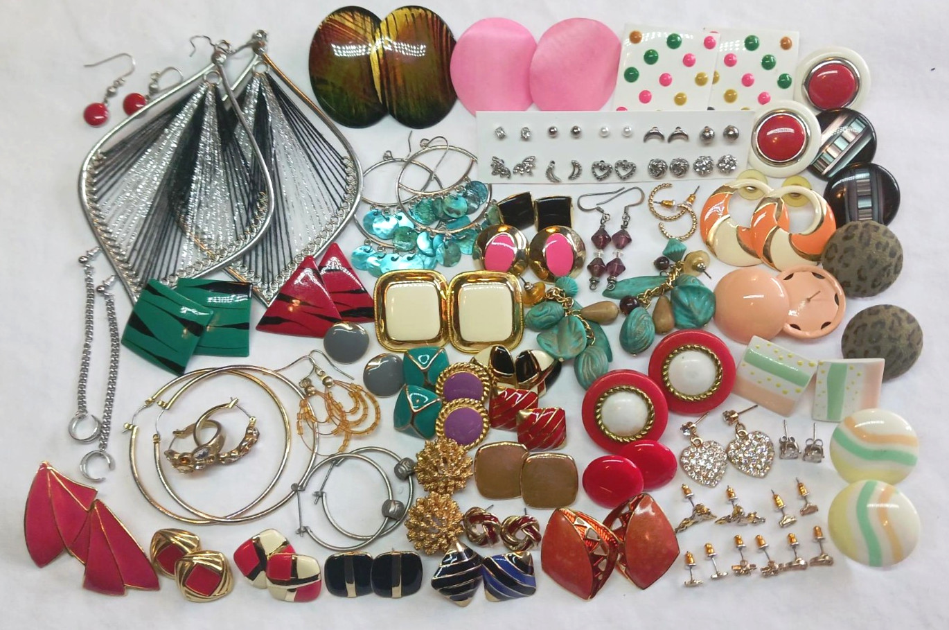 Vintage/Now Junk Drawer Earring Lot 4 – 60 Pairs Mixed Materials All Wearable