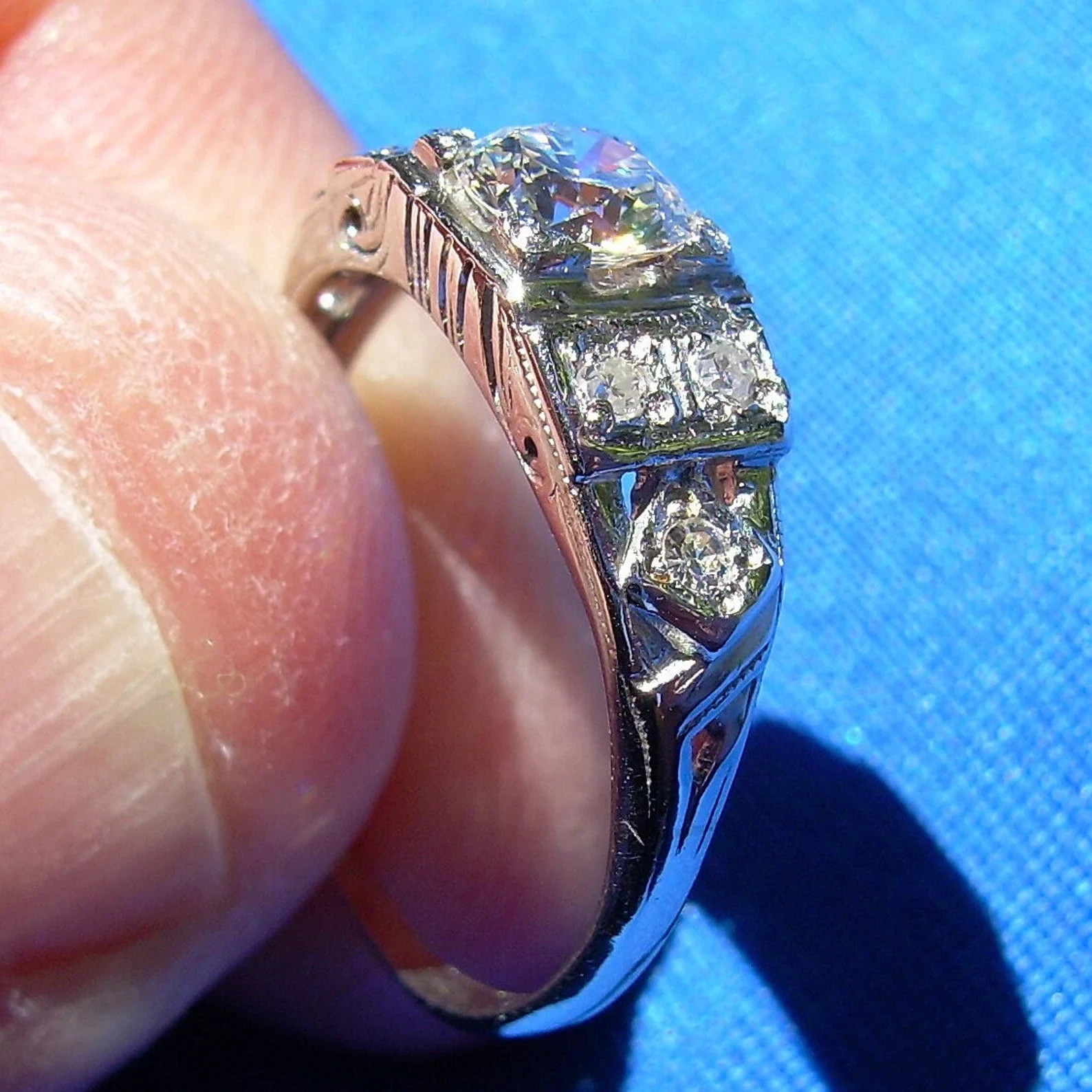 Original EARTH MINED DIAMOND Art Deco Engagement Ring Antique Platinum Solitaire