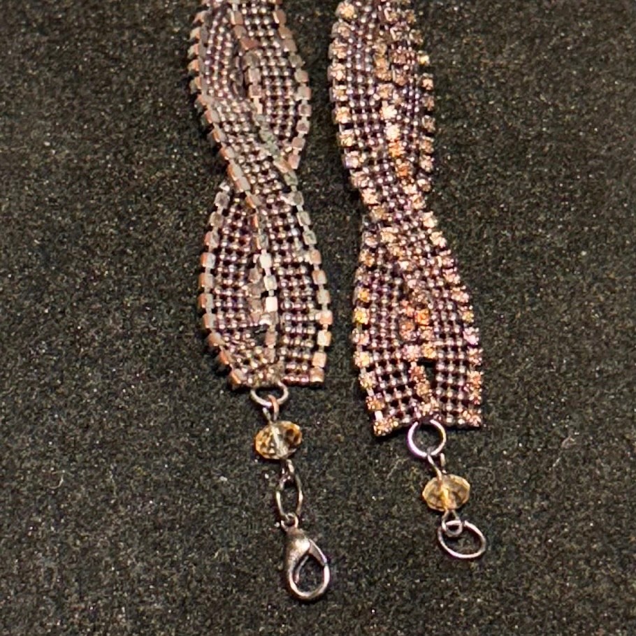 ALFANI necklace bracelet set silvery coppertone metal rhinestone vintage DAMAGE