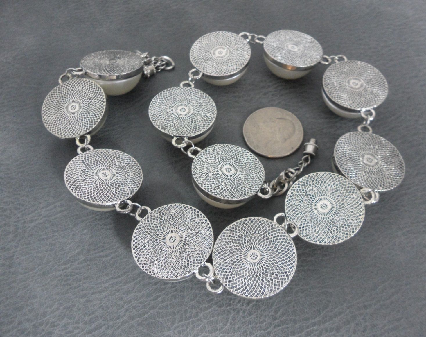 Georgian Riviere Necklace Domed Japanese Cultura Faux Pearl Cabochon Collar Vtg