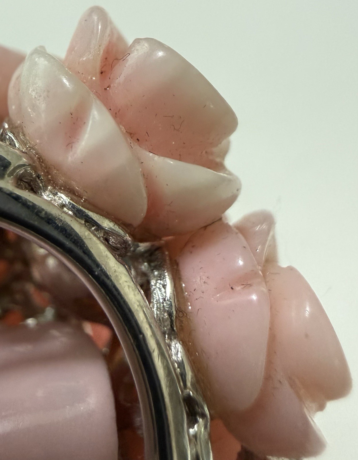 1990s Sterling Silver Angel Skin Coral Roses White Topaz Necklace Ring Sz 9 Set