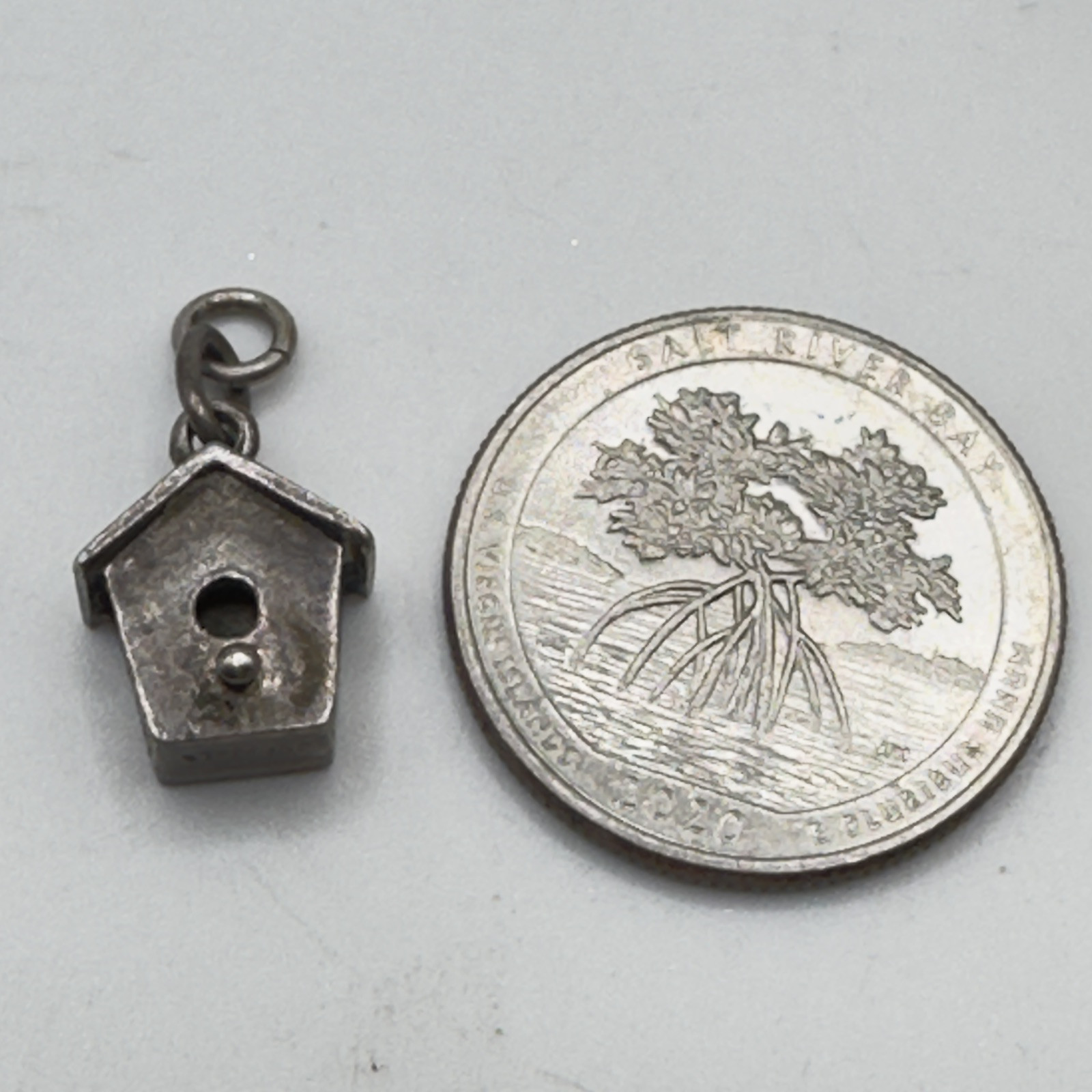 Vintage Sterling Silver Bird House Charm Brown County Silver Co .5 In