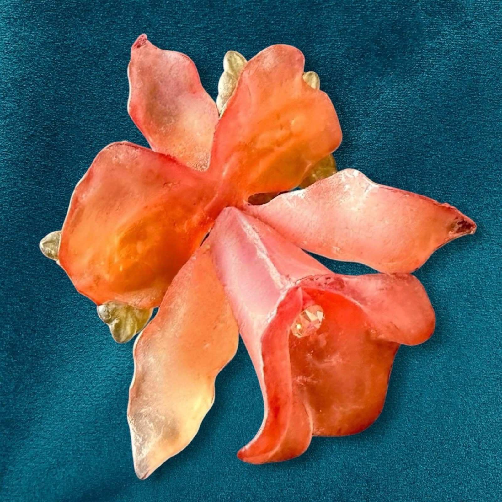 Cellulose Acetate Flower Brooch Pink Frosted Floral 1940s Vintage Orchid Pin