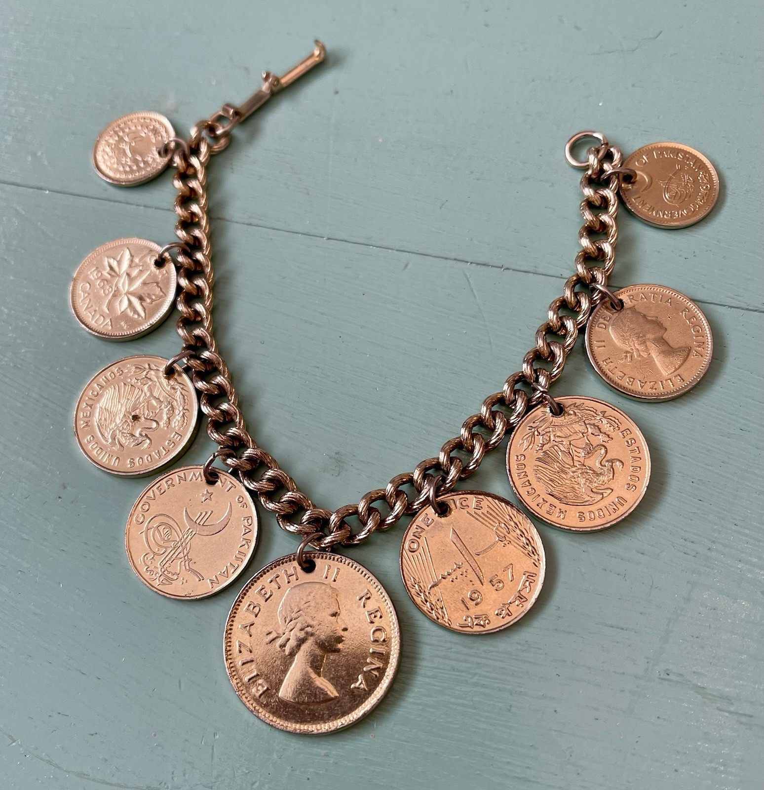 Vintage Coins From Around the World Charm Bracelet