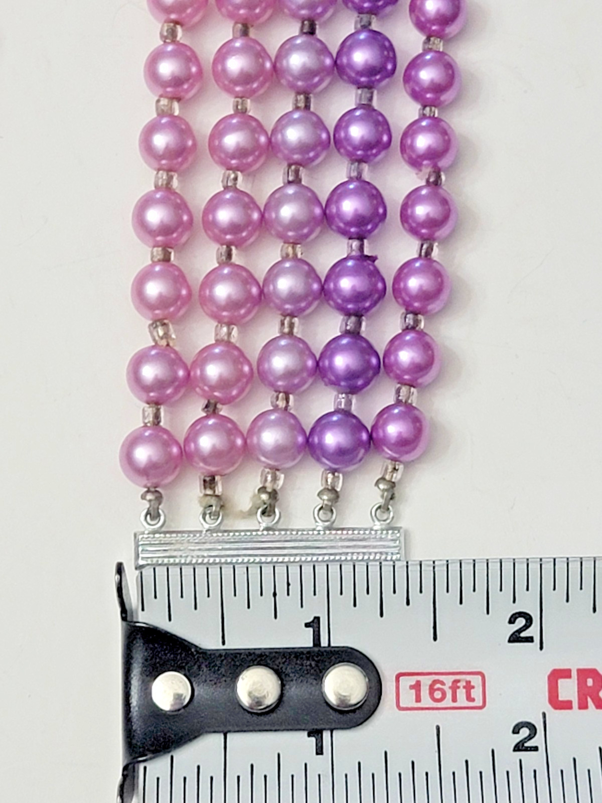 Vintage Lilac Imitation Glass Pearl Necklace & Earring set, 5 Strands