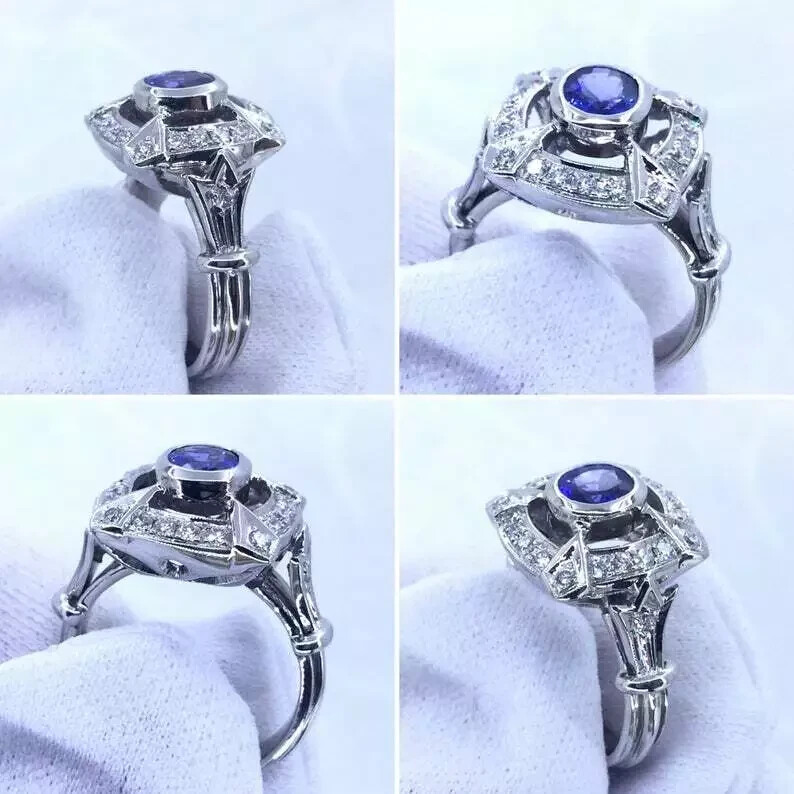 2.4Ct Art Deco Vintage Style Lab Created Sapphire 14K White Gold FN Wedding Ring