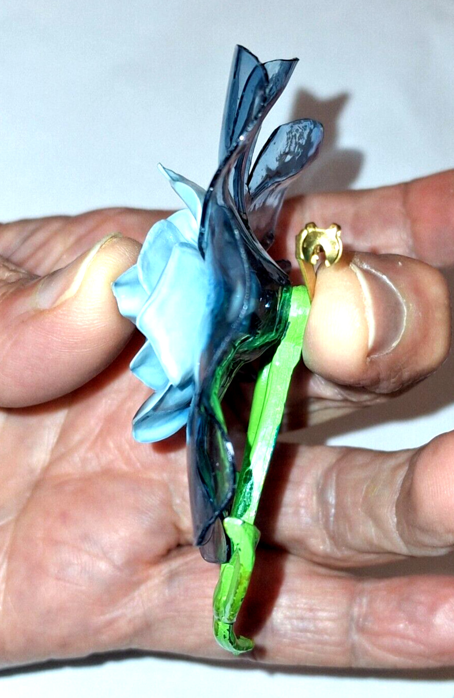 Antique Cellulose Acetate Plastic Blue Flower Pin Brooch RARE