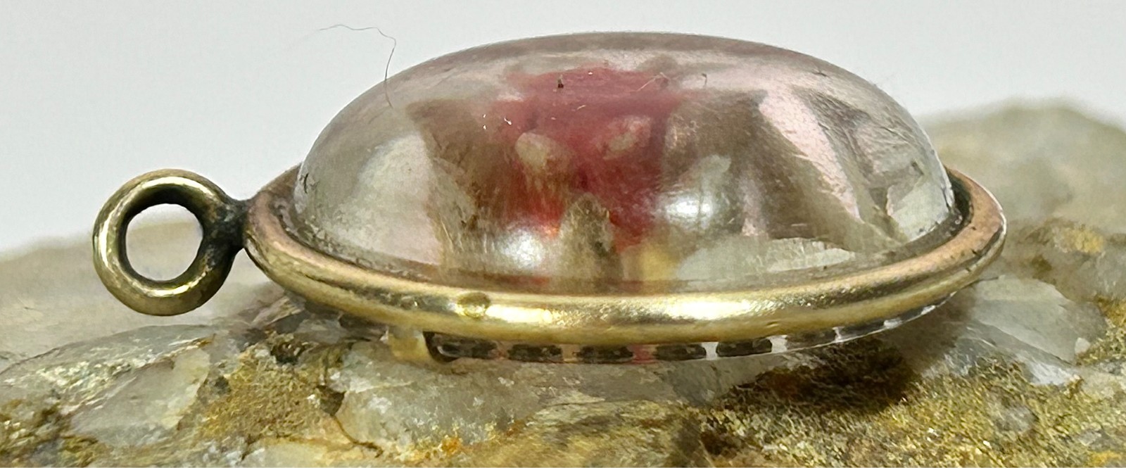 Antique Reverse Carved Crystal Rose Pendant Essex Crystal Style Rolled Gold 1900