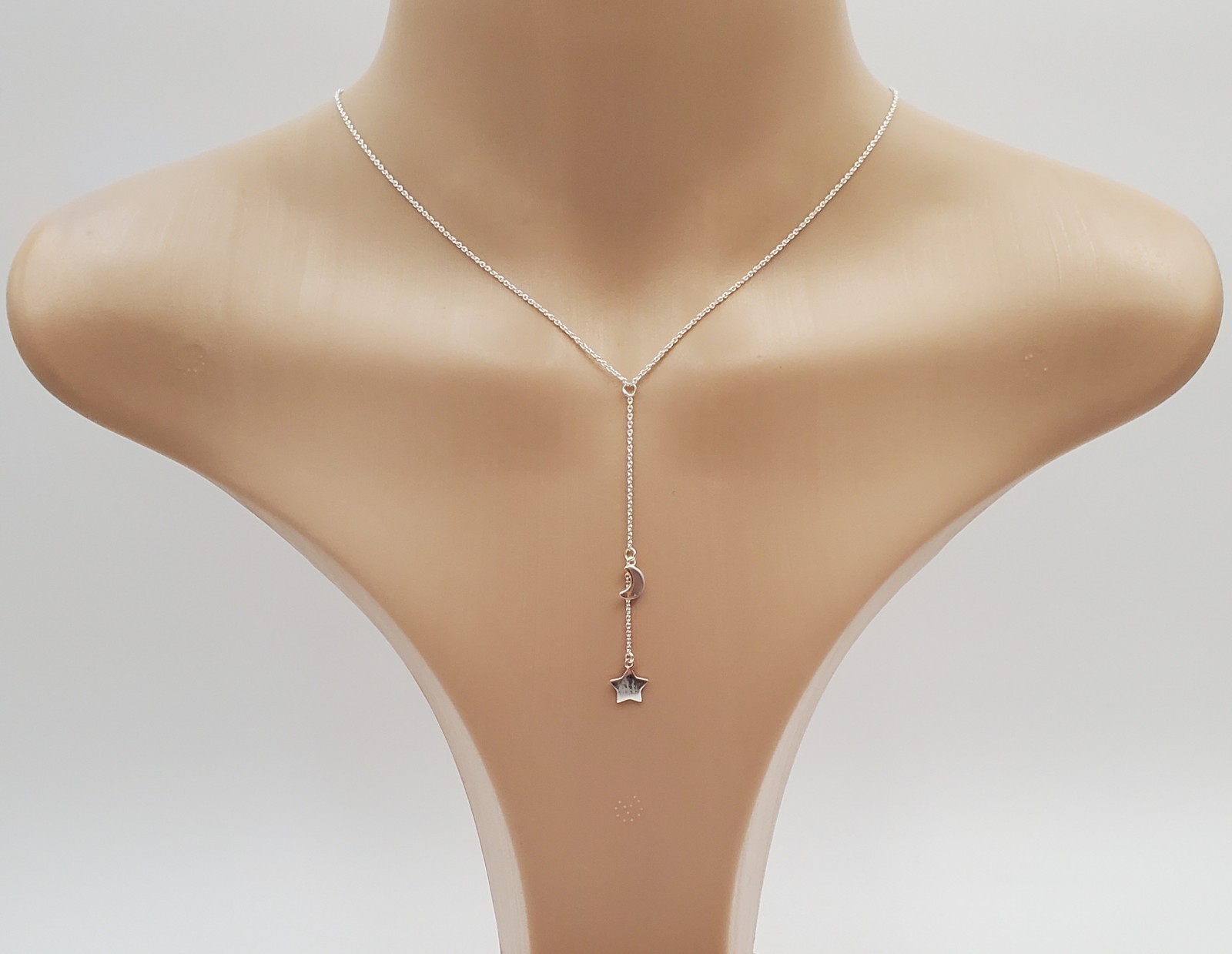 VTG 925 Moon Star Y Drop Necklace Adjustable 28in Sterling Silver 3.2g Celestial