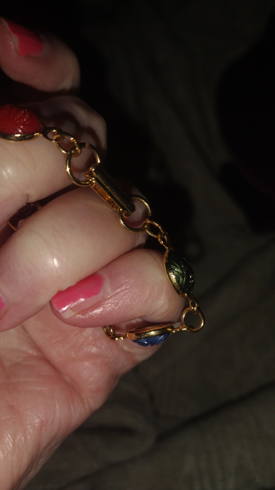 Vintage Tricolor Scarab Bracelet With Gold Plated Hardware Highly Collectible