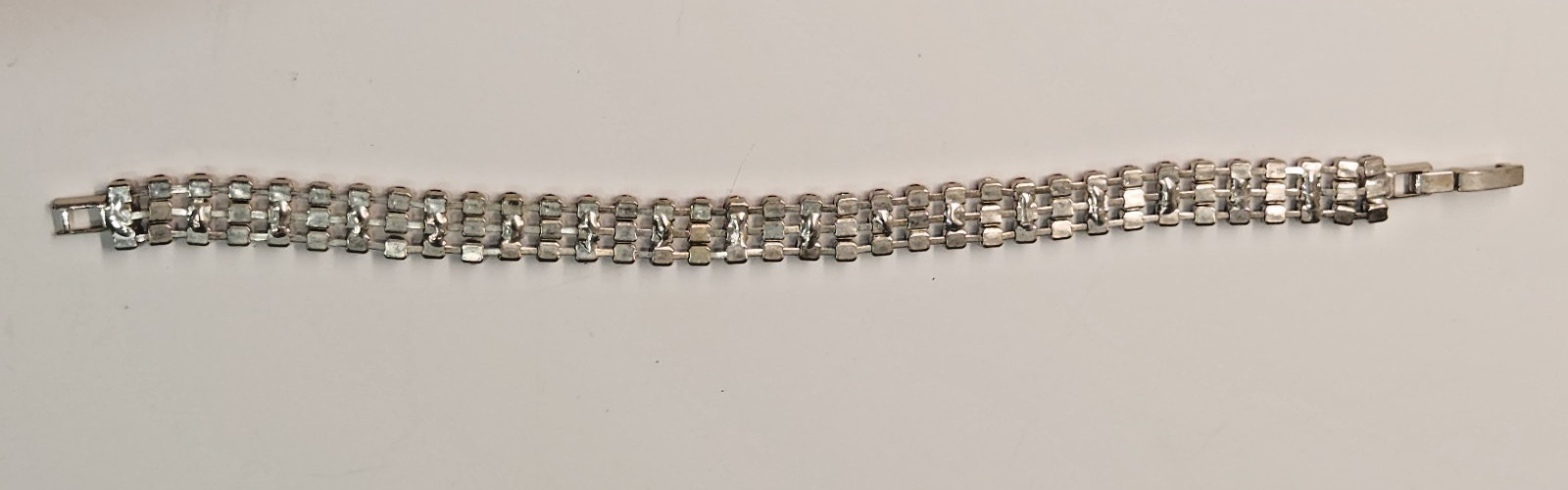 Vntg Red White Blue Prong Set Rhinestone Tennis Bracelet Patriotic 4th of July