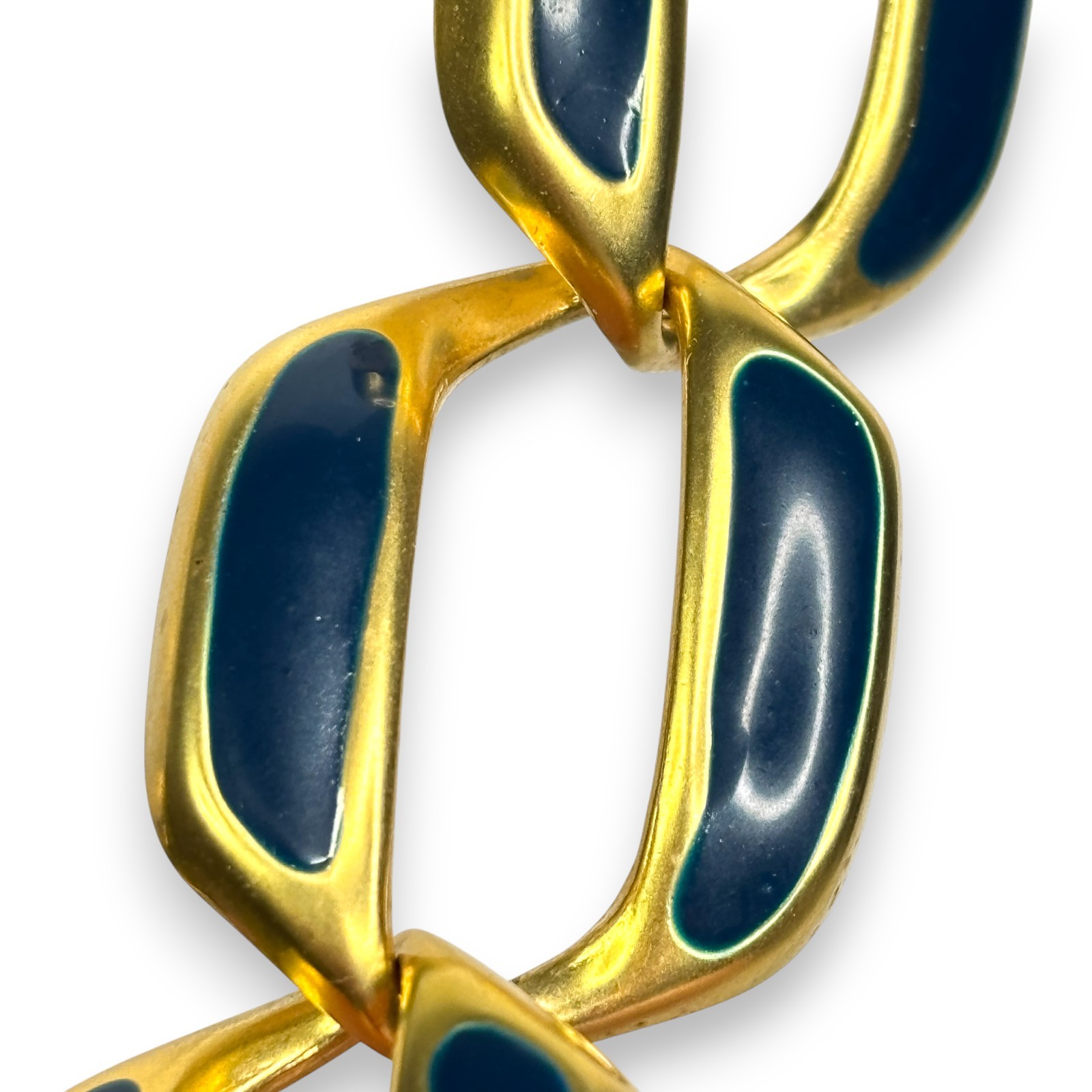1980s Gold-Tone Navy Enamel Chunky Oversize Link Necklace 16″ Fold-Over Clasp