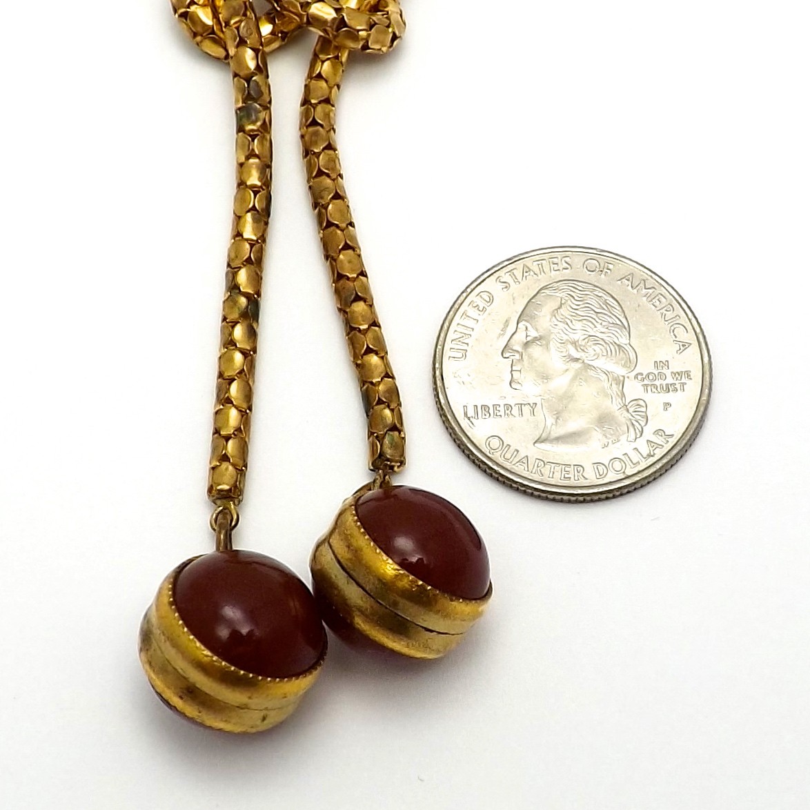 Victorian 10k Gold Filled Confetti Link Knotted Carnelian Lariat Necklace 30in