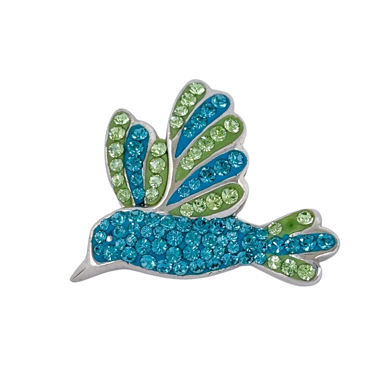 Blue Green Crystal Bird Pendant | Vintage Sterling Silver 925