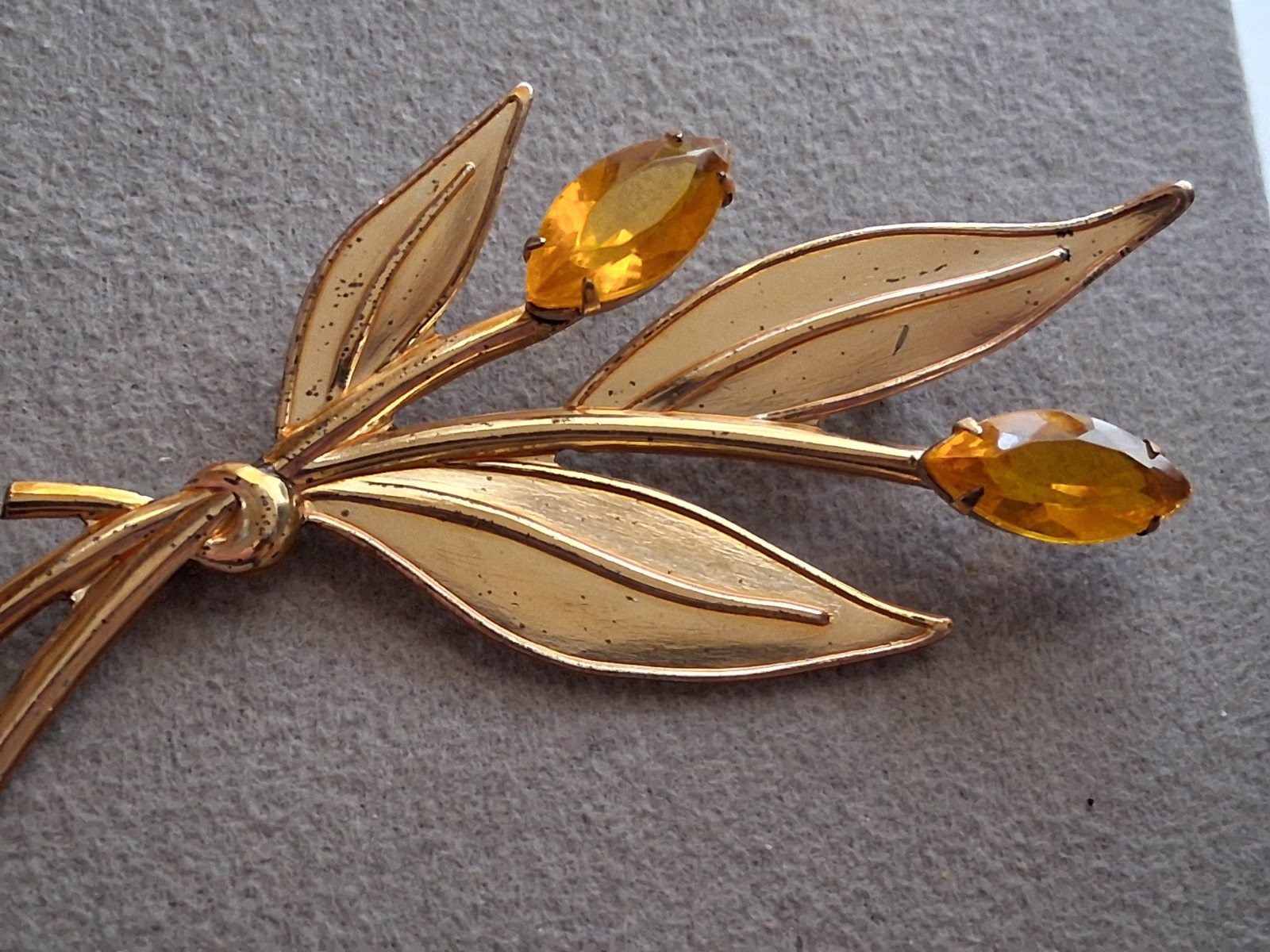 Sterling Craft Coro gold over silver. Tulip brooch w/yellow stones