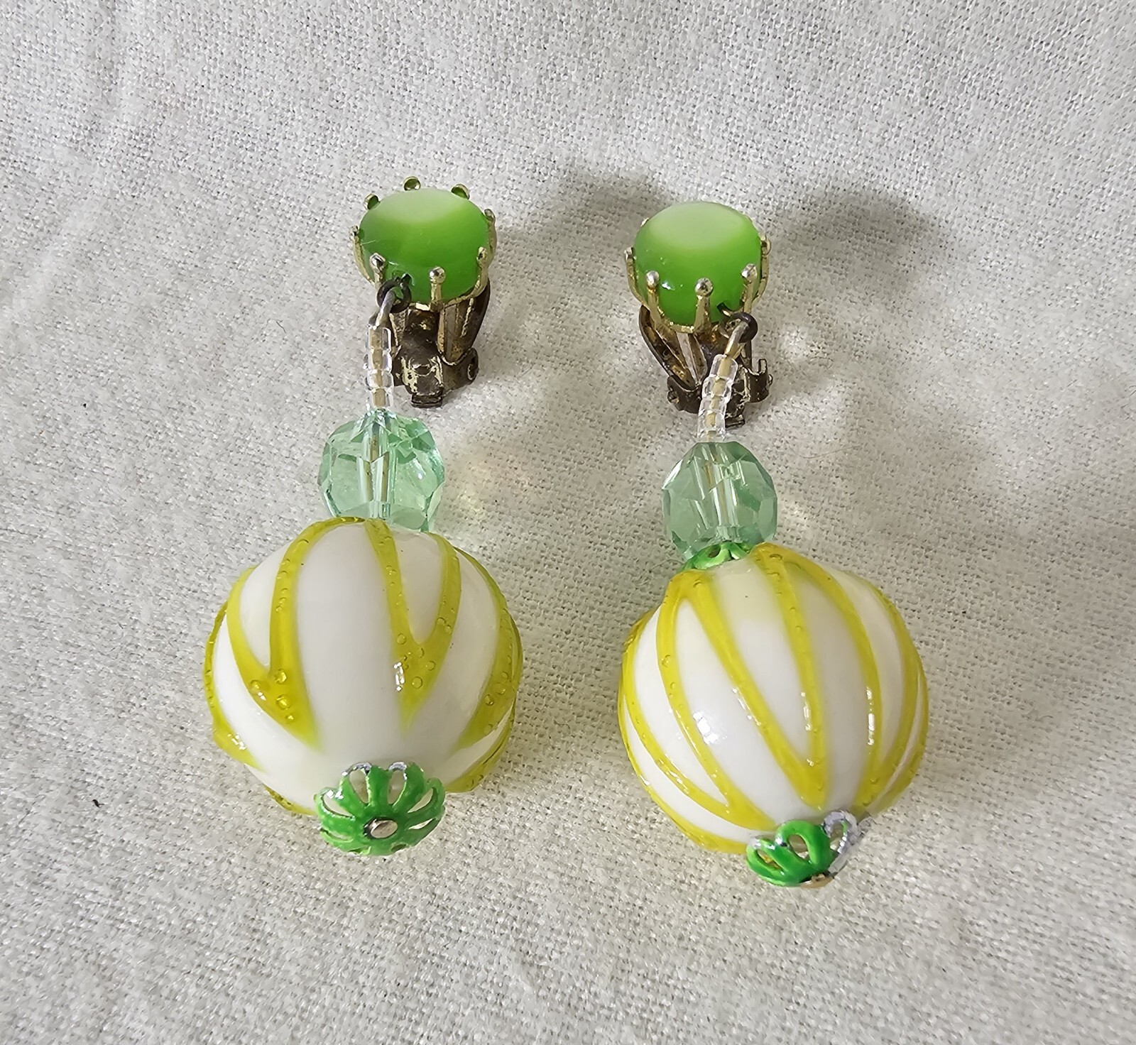 Vintage 1960s Japan Retro Green Blue Dangle Ball – Earrings ONLY