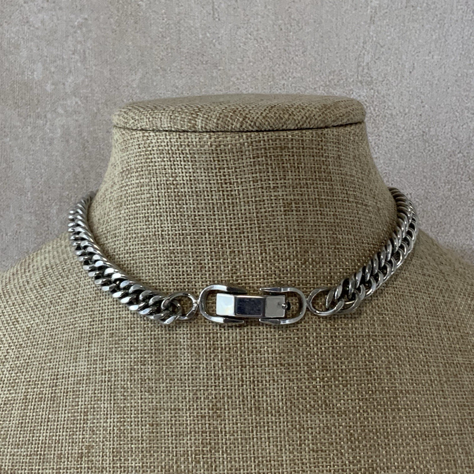 Sperry Silver Tone Chain Necklace Chunky Curb Chain Choker Grunge Industrial
