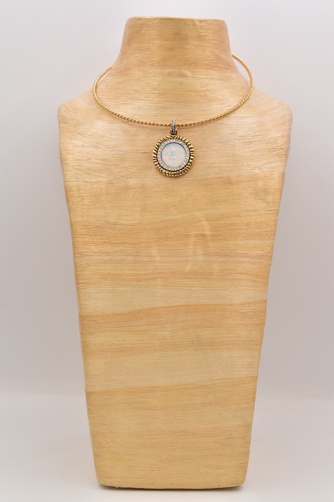 Vintage Kirks Folly Seaview Moon Face Pendant Necklace Gold AB Crystal 80s Bin3D